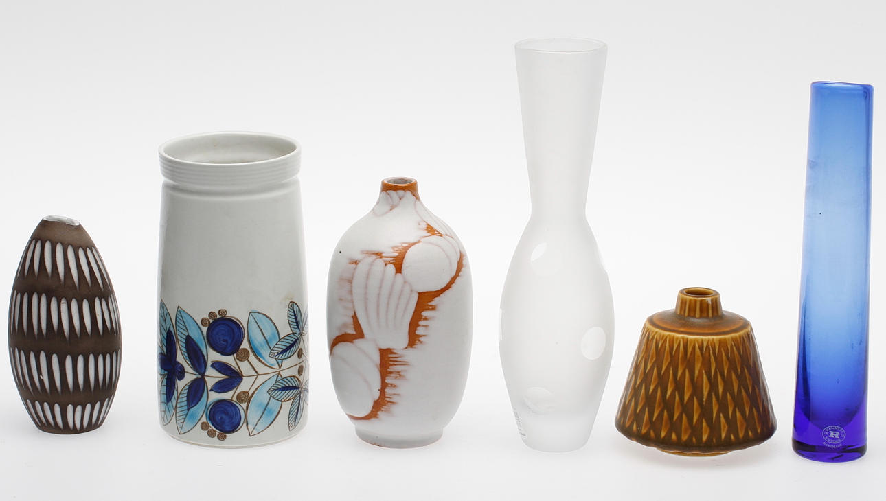 KERAMIK och GLAS, 6 delar, bl.a. Ekeby, Rörstrand, Reijmyre.