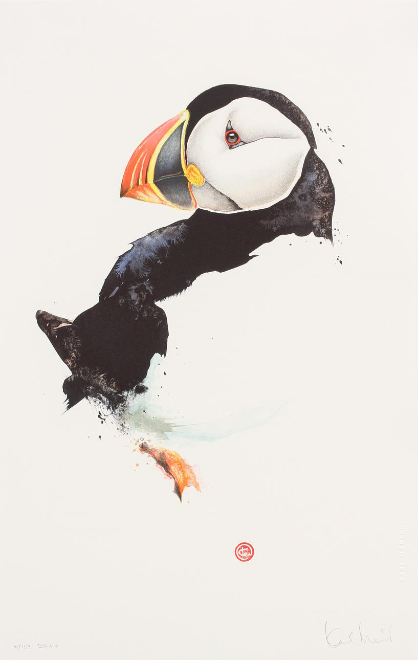 KARL MÅRTENS. Lunnefågel, färglitografi, signerad samt numrerad 14/150 EA II.