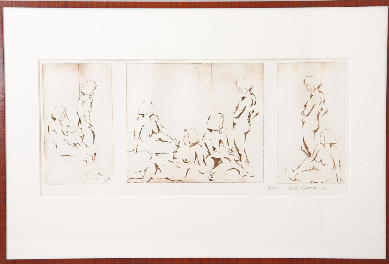 CHRISTIN SCHÖLJ. Nakenstudier, triptyk, signerad -88.