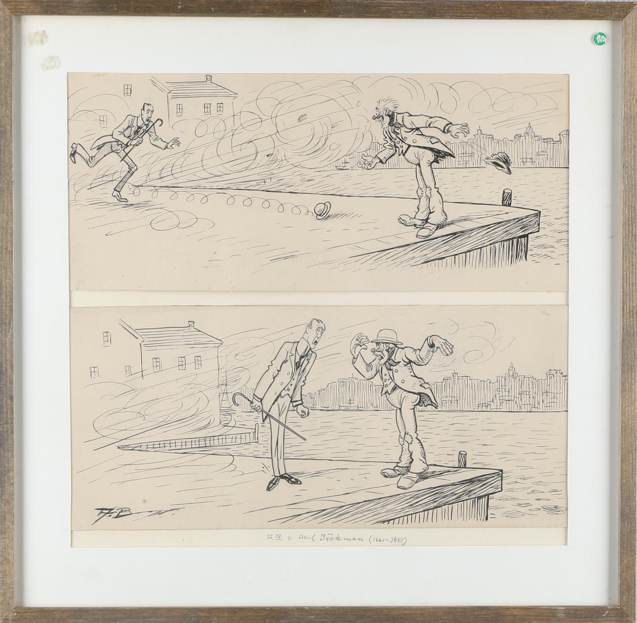 AXEL BÄCKMAN. Skämtteckning, tusch, signerad A.B.