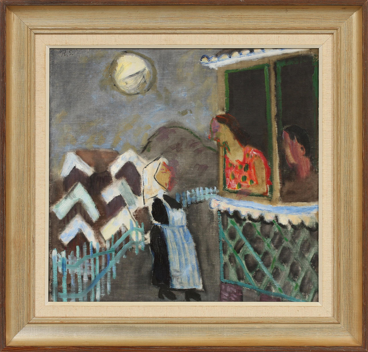 RAGNAR SANDBERG (1902-1972). "Samtal i Kyrkesund". Olja på duk. Utförd 1936.