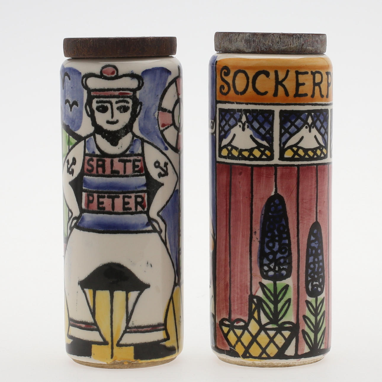 RUSKOR, 2 st, flintgods, Anita Nylund, "Sockerpullan" samt "Salte Peter", Jie, Gantofta.