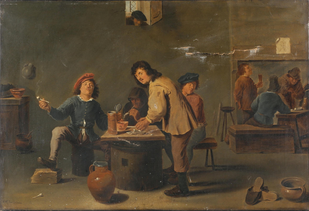 G A HÄLLSTRÖM. Interiör med människor, 1800-tal, olja på duk, signerad G A Hällström.