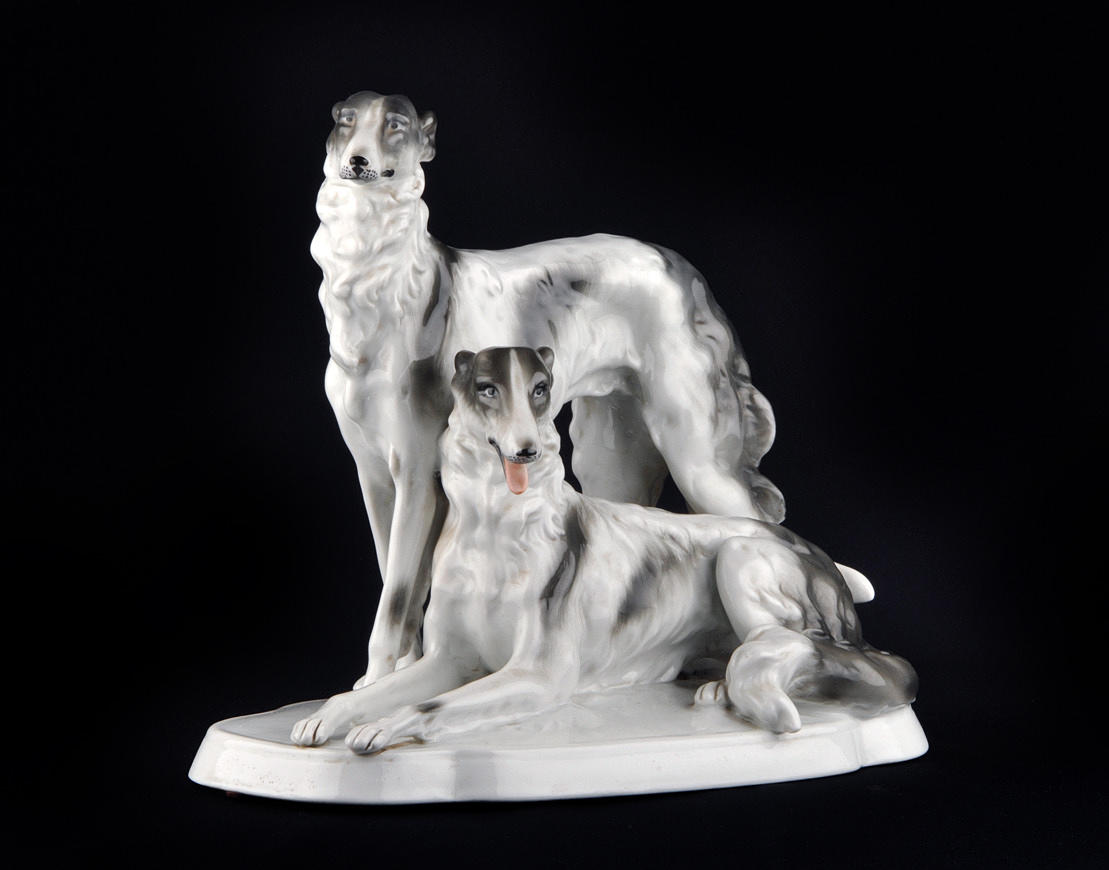 PORSLIN GRUPP 2 vinthundar. Fasold och Strauch, Bock Wallendorf, omkring 1920.