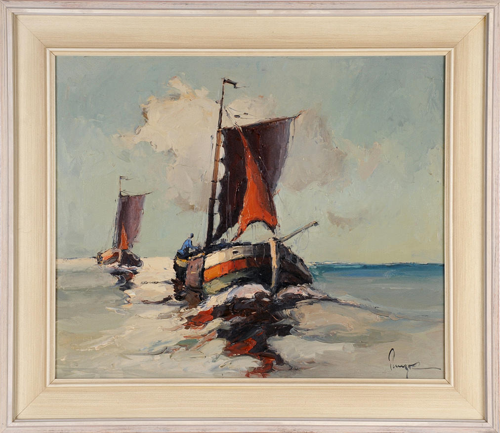 JÜRGEN RUNGE. ”PASTY OLJEMÅLNING, BETECKNAR FISKETRÅLARE, A TERGO GALLERIETS ETIKETT”.