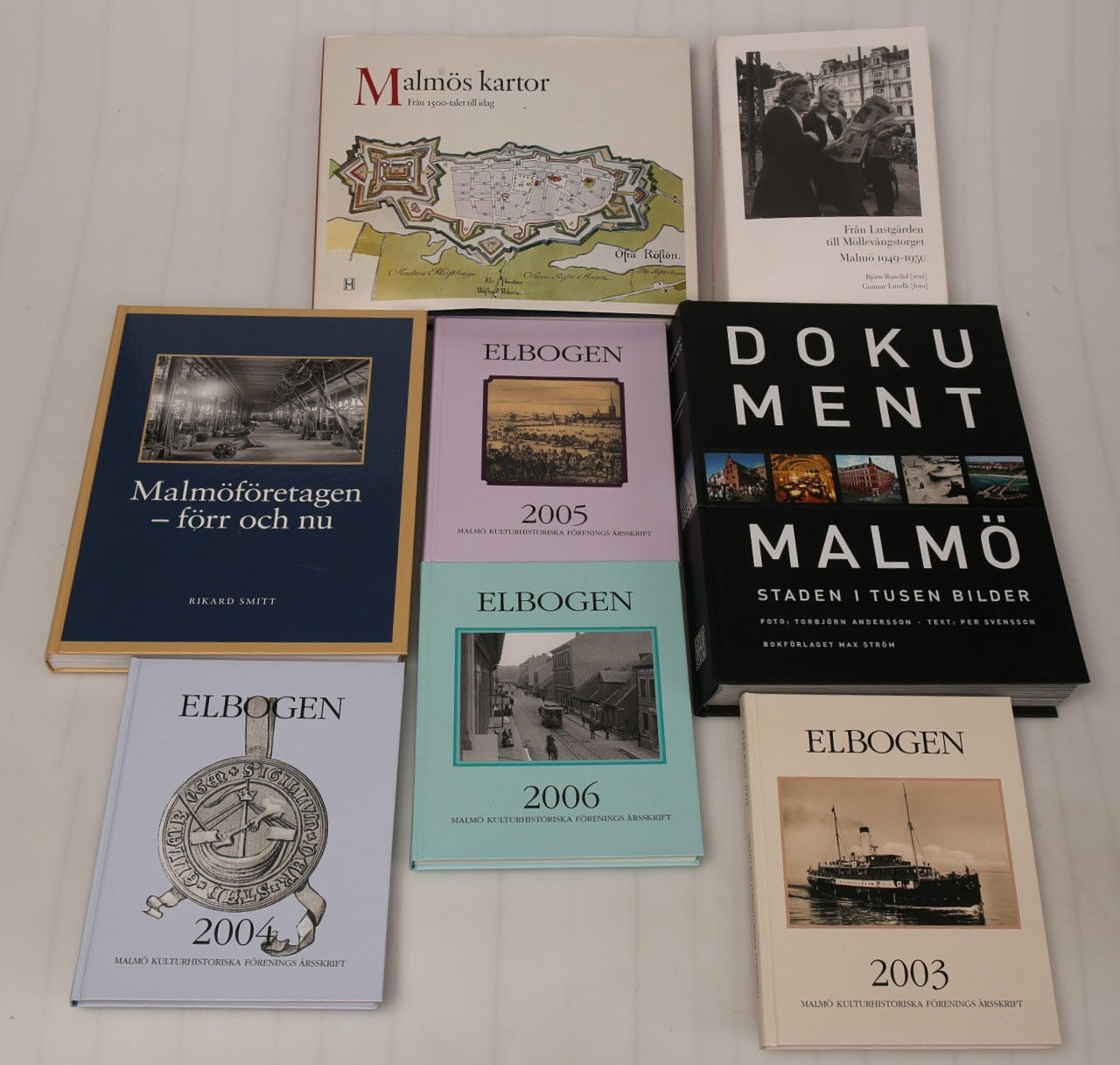BÖCKER om Malmö, 4 stycken samt 4 böcker Elbogen.