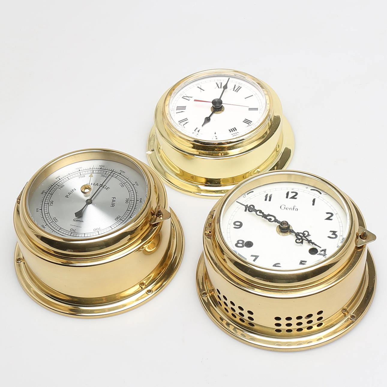 VÄGGUR/BAROMETER, nautisk modell, bl.a Genfa, 1900-tal.