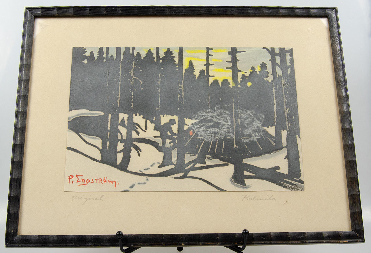 PER ENGSTRÖM. woodcut, signed. Kolmila.