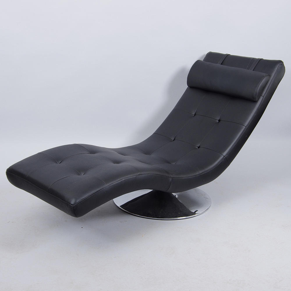 LIGGFÅTÖLJ/VILSTOL, svart skinn, modern design.