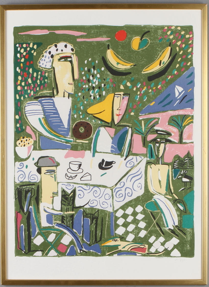MADELEINE PYK. "Bananfrukost", färglitografi, signerad och numrerad 7/190.