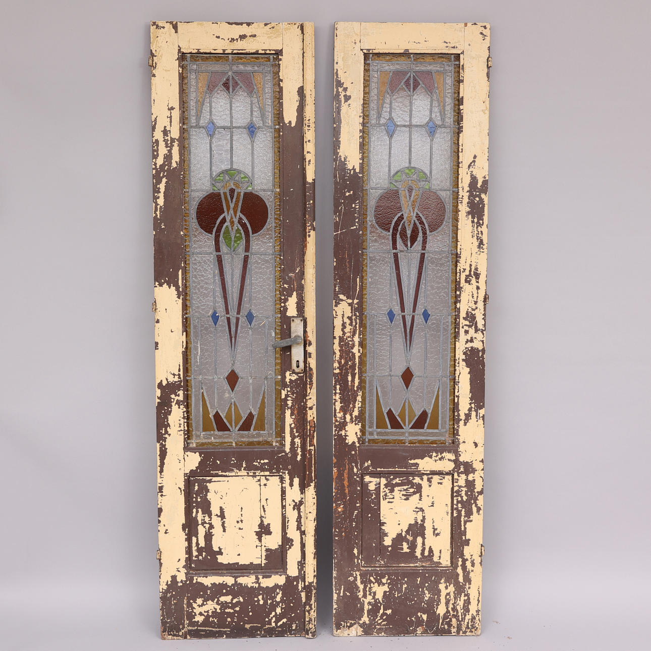 DØRE, et par blyindfattet glas, Art Nouveau.