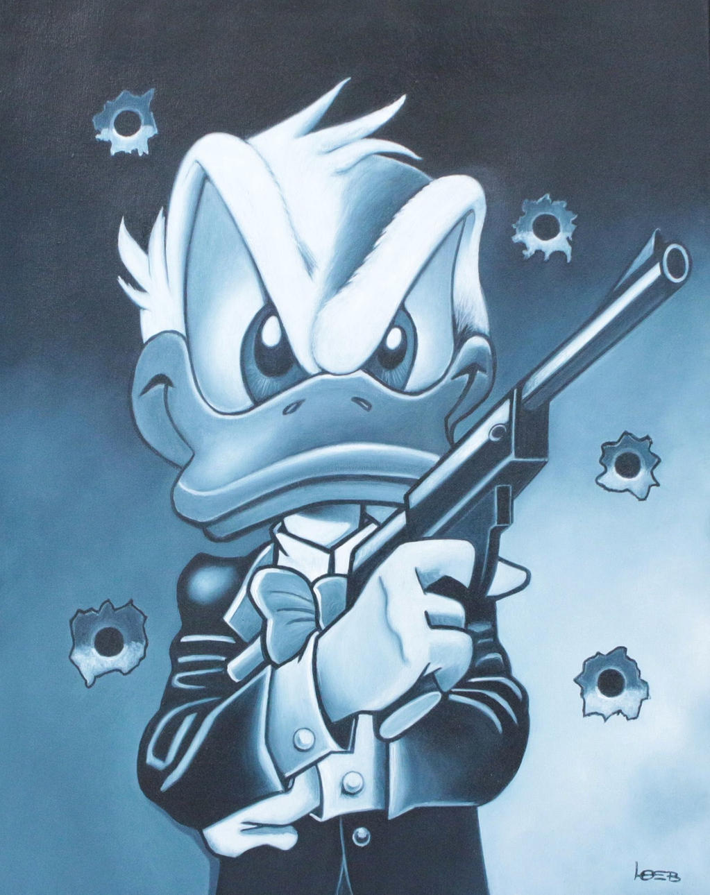 MICHAEL LOEB (bk). 'James Duck - no time to die', 2023, oil on canvas, signed.
