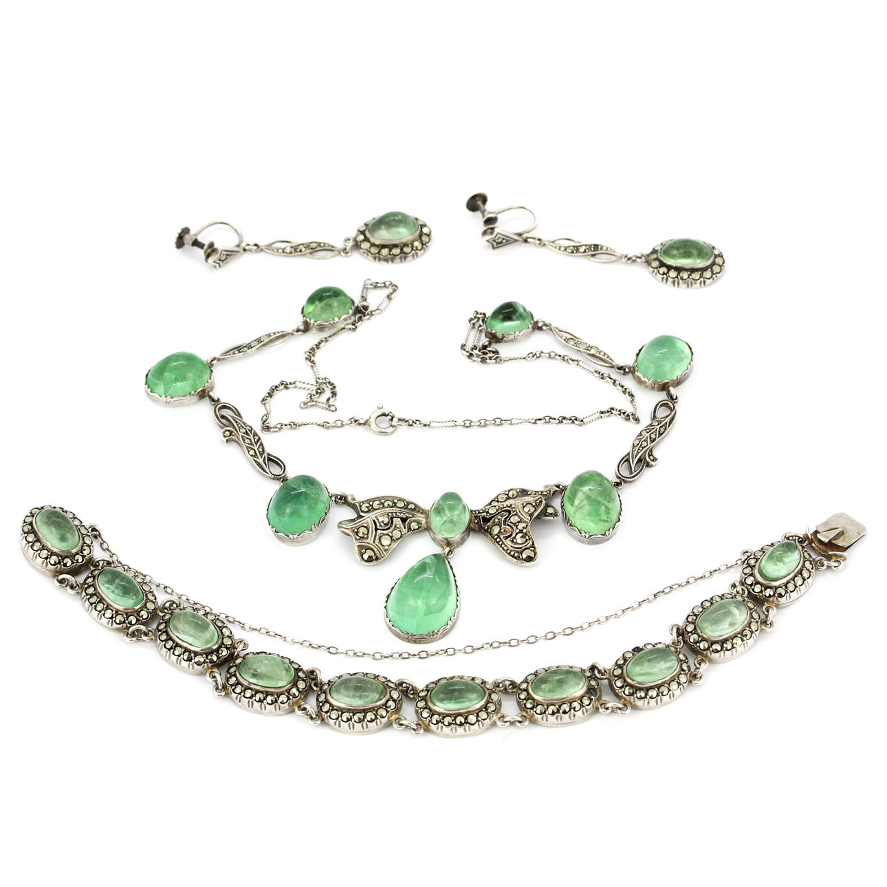 MARCASITE & GRÖN STEN SMYCKEN SVIT.