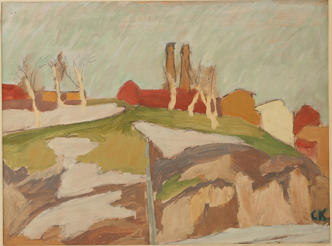 ÖL AUF EINER Platte, signiert CK.