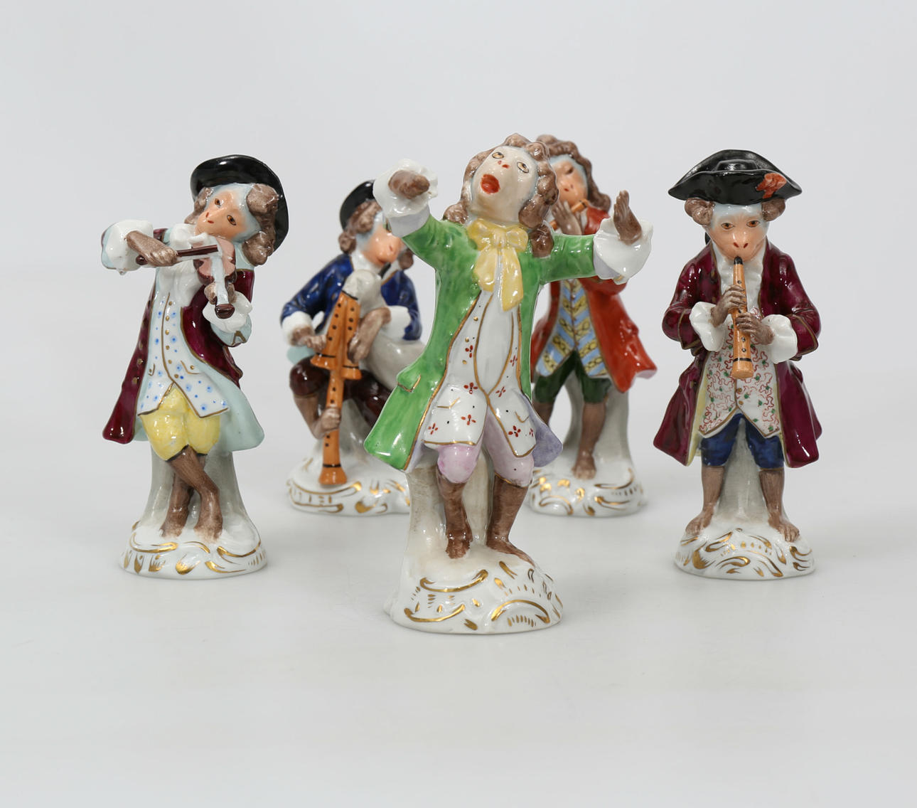 FIGURINER, porslin, Aporkester, 5 stycken, märkta.