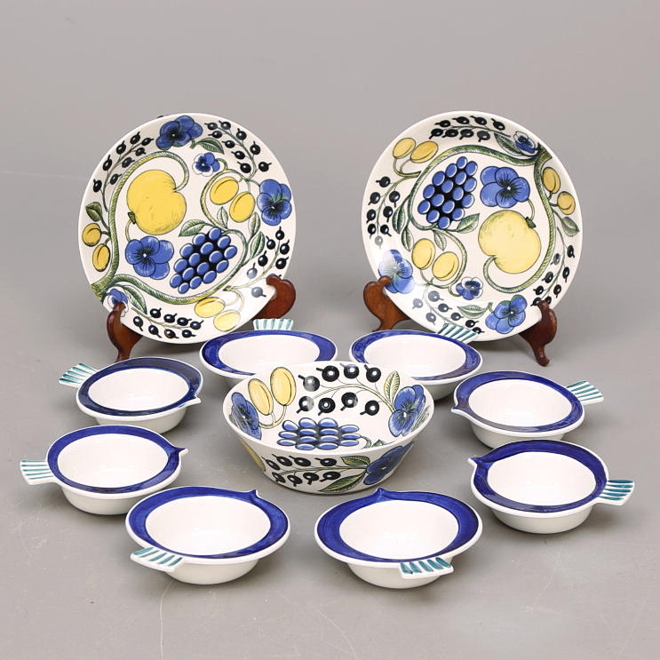 DESSERTSERVIS 8 delar "Picknick", Marianne Westman, Rörstrand, FAT + SKÅL "Paratiisi" Arabia.