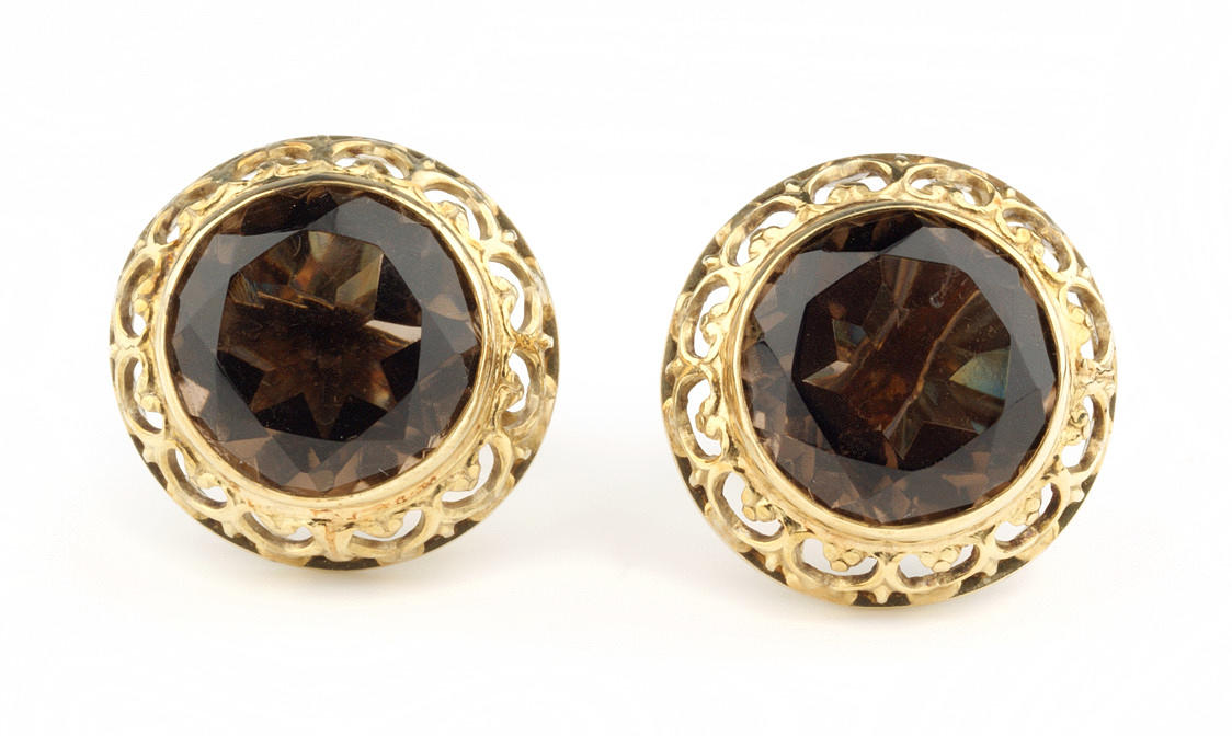 ÖRHÄNGEN med rökkvarts, 585 gult guld, ca. 4,6 g.