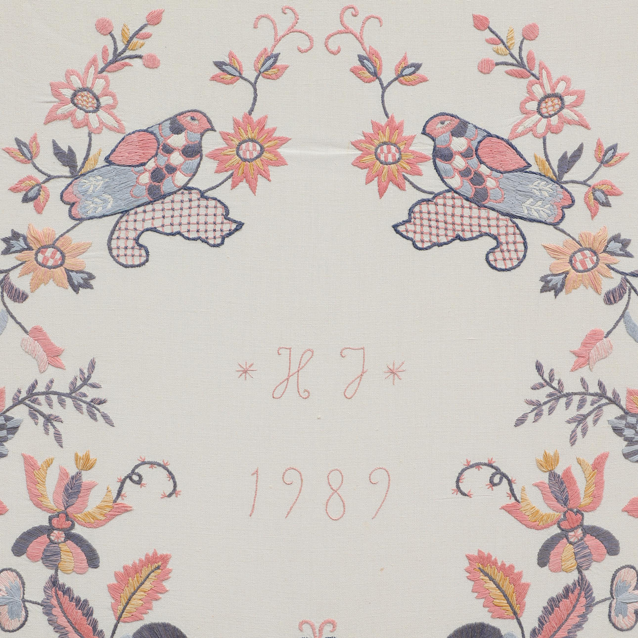 TEXTILE PANEL, Blekingesöm, "Hundraårskransen", signed & dated.