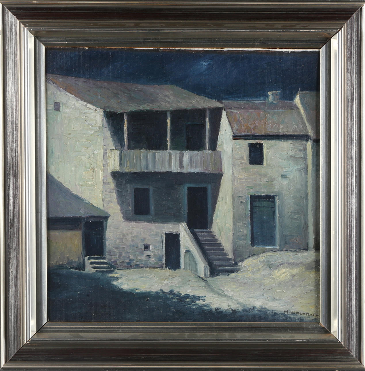 HARRY WALDOW. hus i månsken, olja på duk, signerad H Waldow.