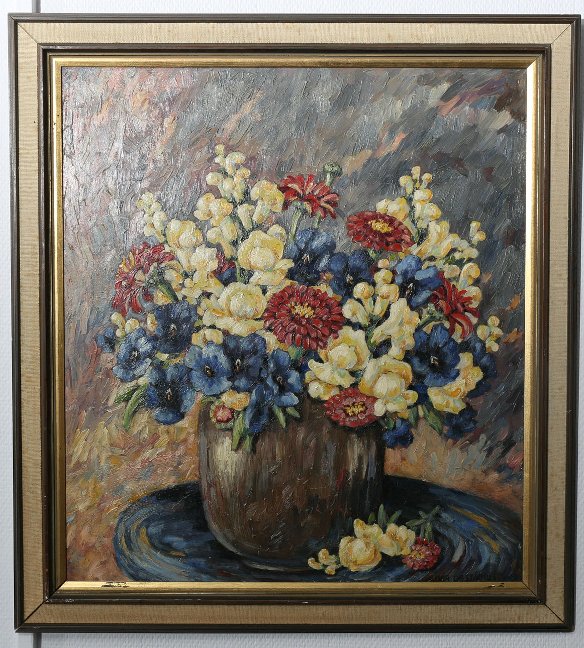 EBBA ORSTADIUS. Olja på pannå, Blomsterstilleben, signerad.