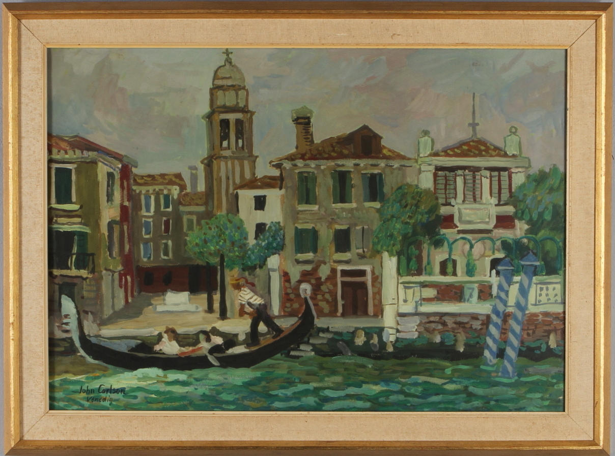 JOHN CARLSON. "Venedig", Canal Grande, olja på papper, signerad.