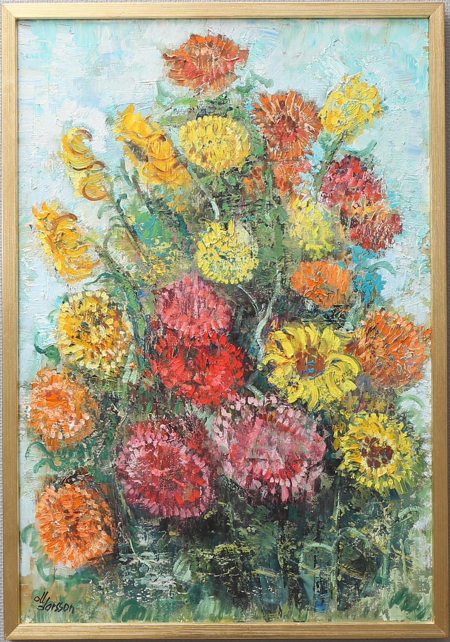 OLLE LARSSON. "Söndagsbuketten" olja på duk, signerad.