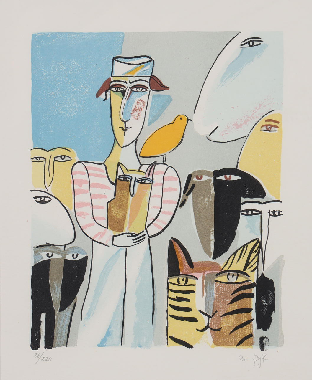 MADELEINE PYK. Litografi, "Bland djur".