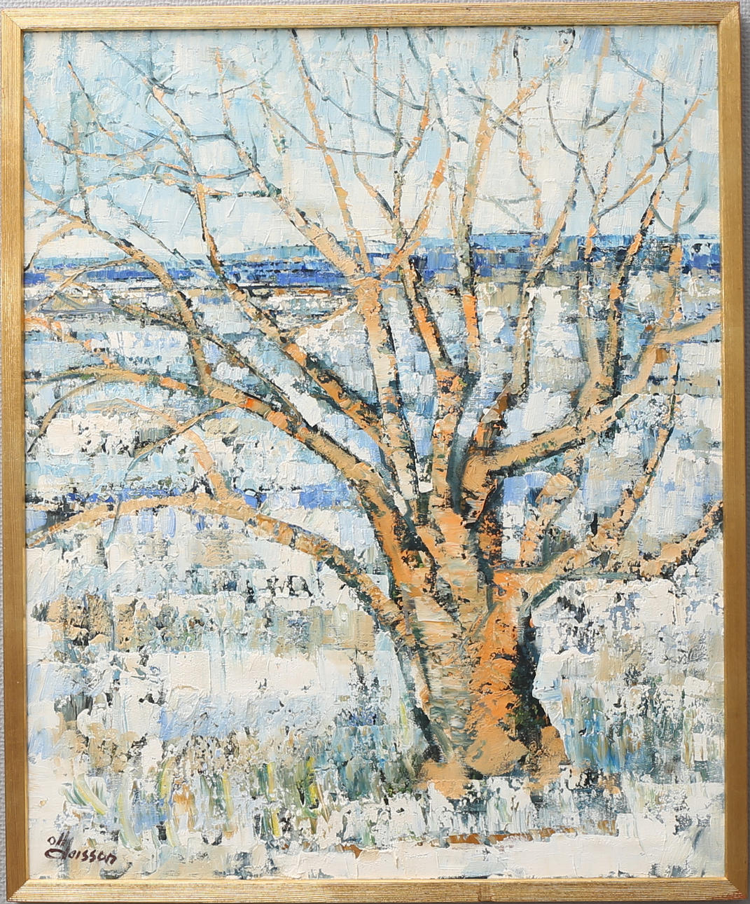 OLLE LARSSON. "vårvinter, Uppland" olja på duk, signerad.