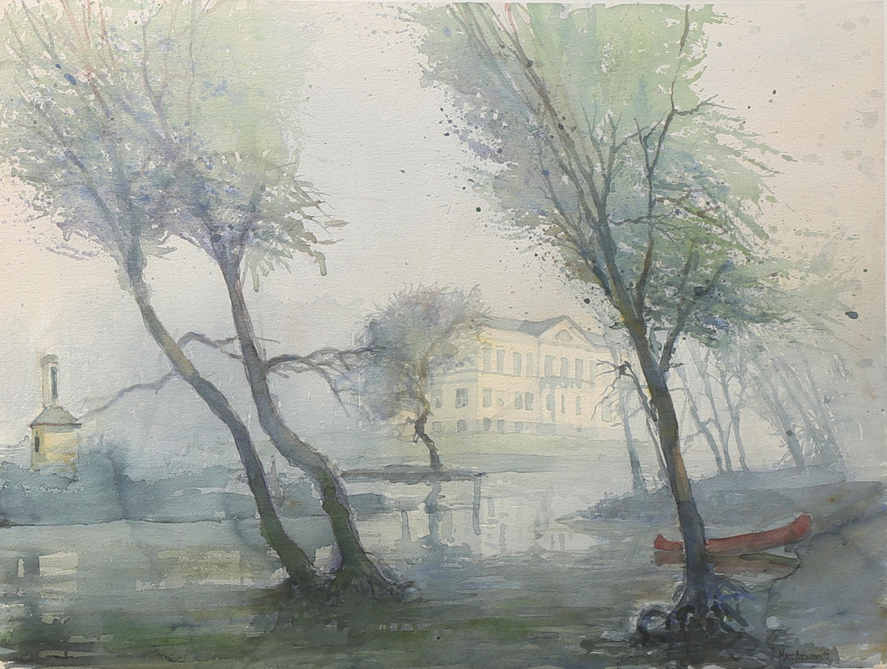 MATS ARONSSON. "Huseby". Akvarell, signerad och daterad -92.