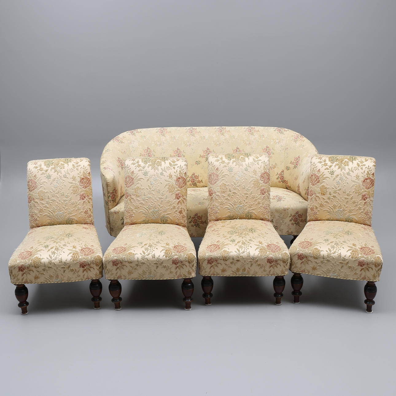 SOFFA samt FÅTÖLJER, 4 st, 1800/1900-tal.