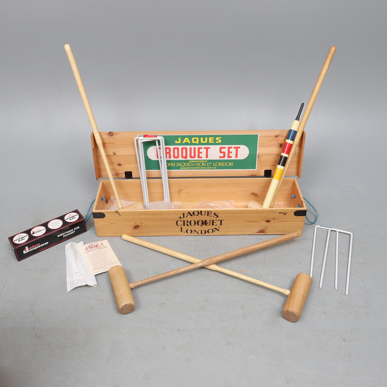A MODERN JOHN JAQUES & SON LTD LONDON CROQUET SET.
