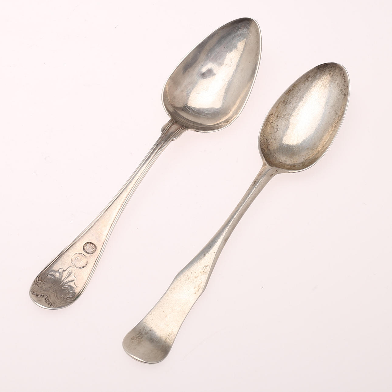 SILVER SPOONS, 2 pcs, 18th/19th century.