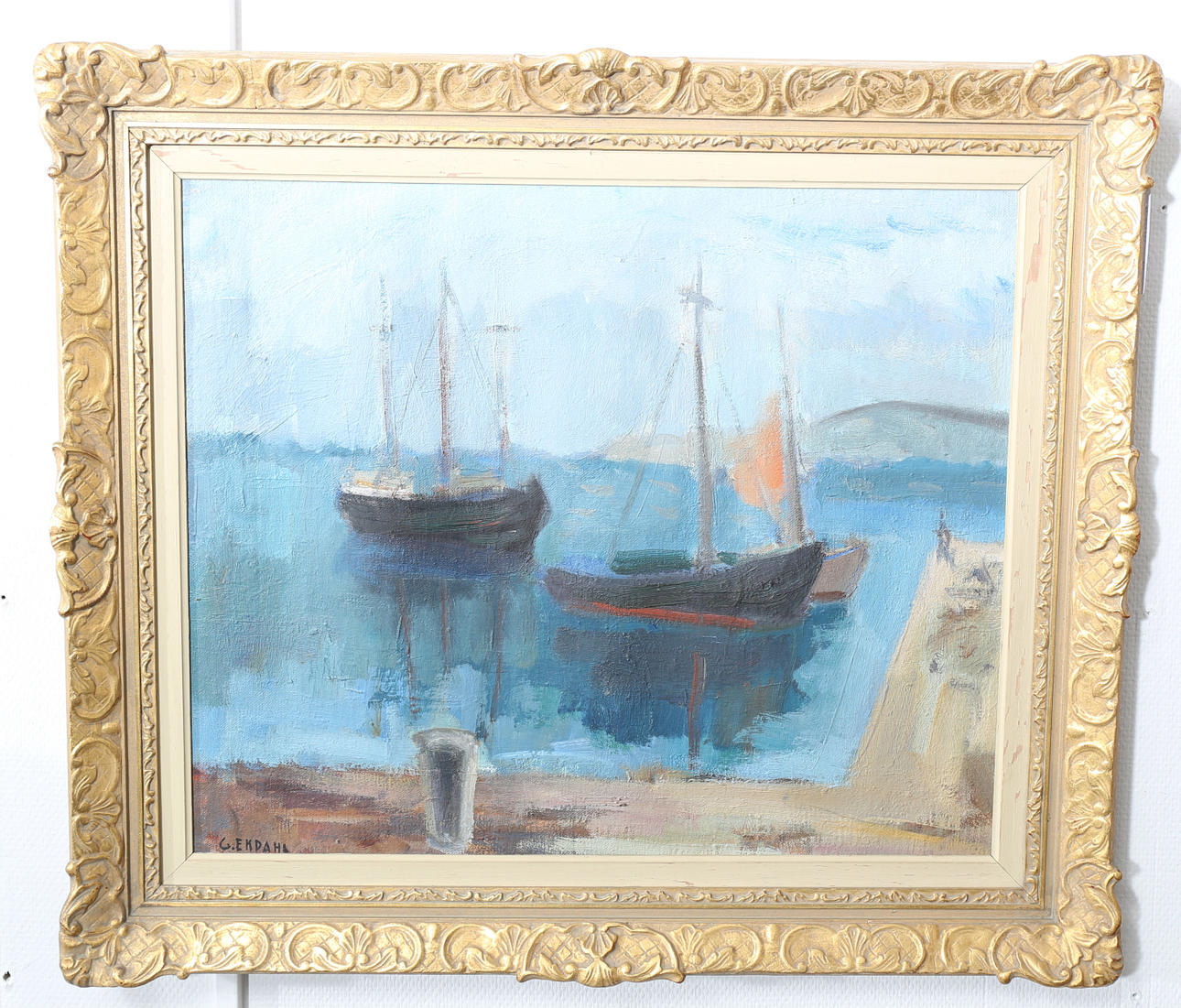 GUNNAR EKDAHL. Olja på duk, Fiskebåtar, signerad G Ekdahl.
