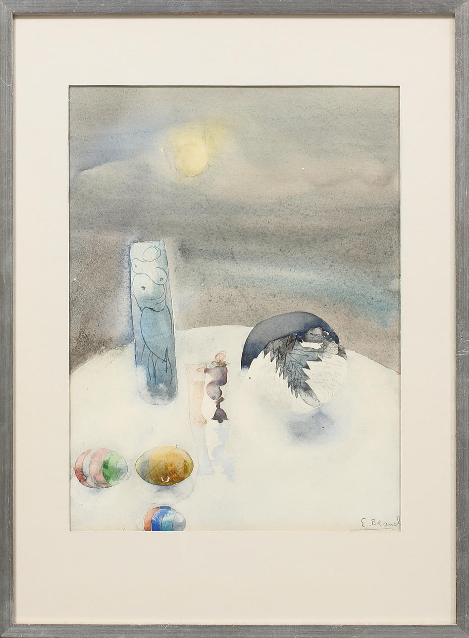 ERLAND BRAND. Komposition, akvarell, signerad.