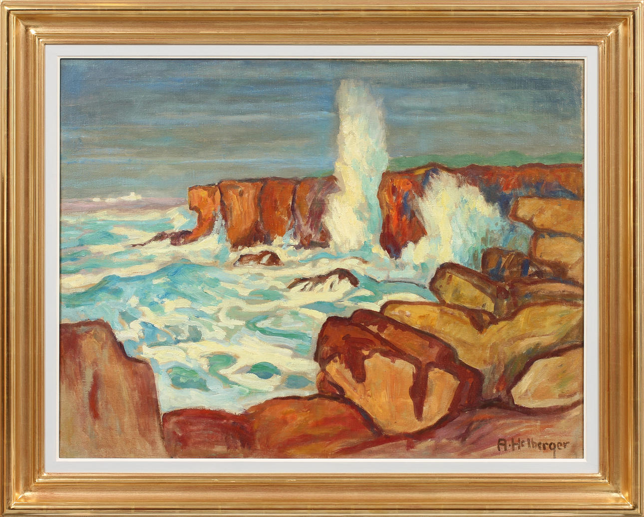 ALFRED HELBERGER (1871-1946). "Meer und klippen". Olja på duk.
