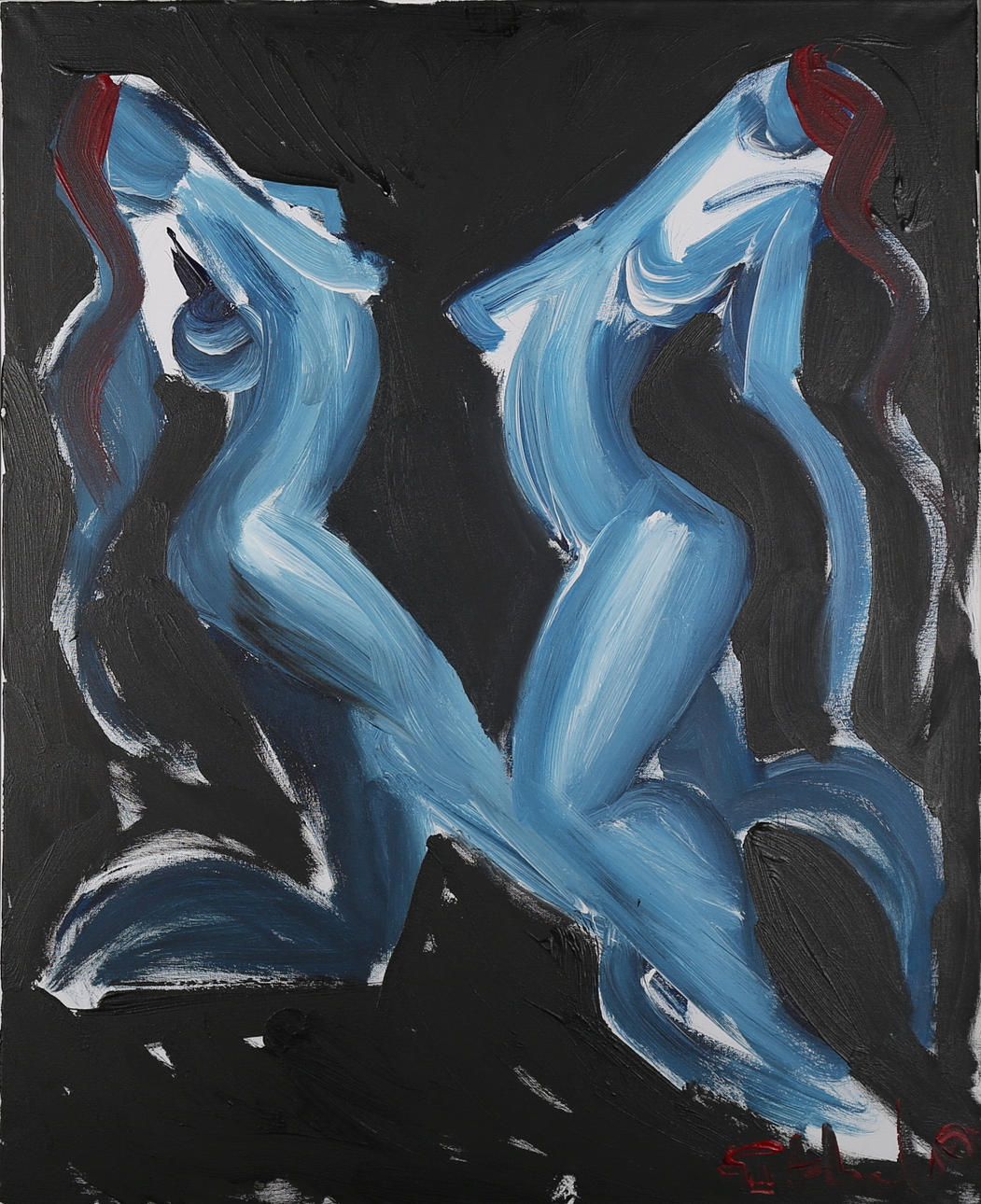 GÖRAN HAUSENKAMP. Blå modeller, akryl på duk, signerad G Hausenkamp.