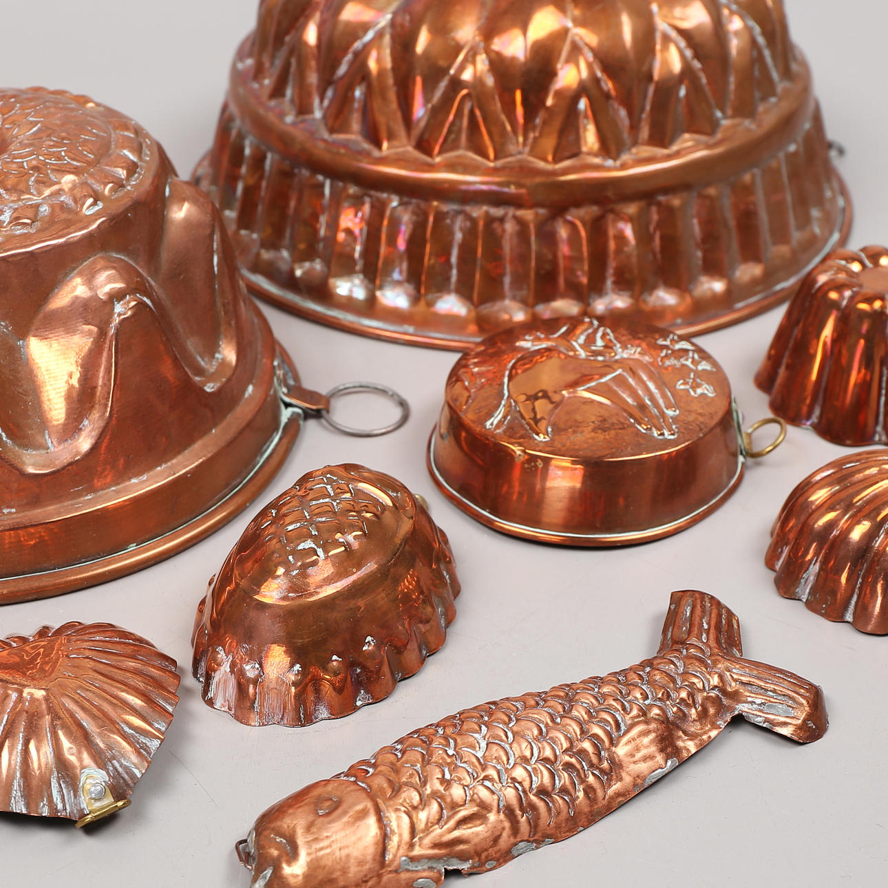 KAKFORMAR, 8 st, koppar, 1800/1900-tal.