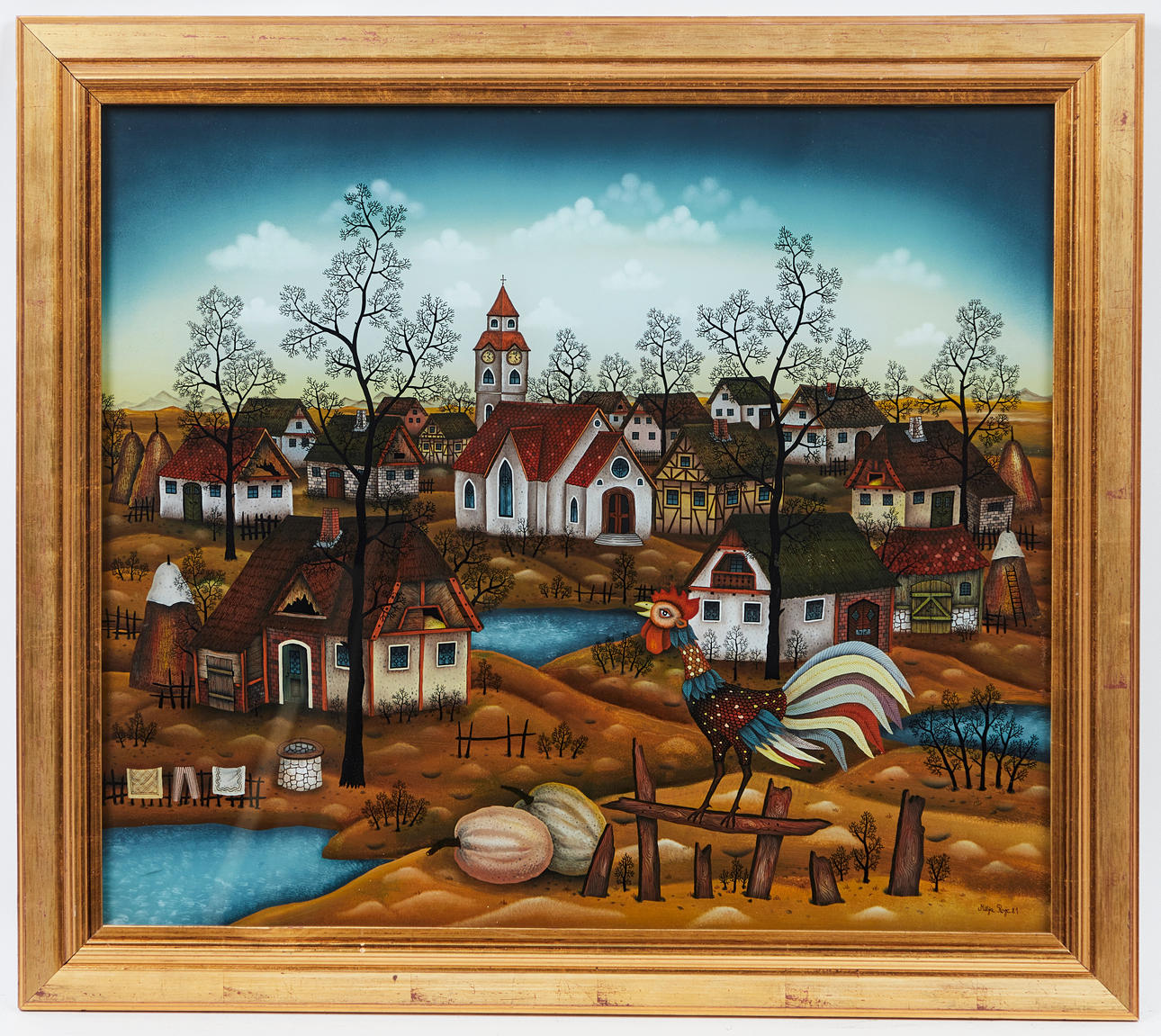 MITJA ROJC. Gemälde, 'Der Hahn weckt das Dorf', 1981. Kunst - Gemälde ...