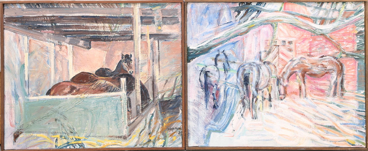 WANJA "NONES" HÅKANSSON. Olja på duk, Stallmotiv, signerad, daterad -81.