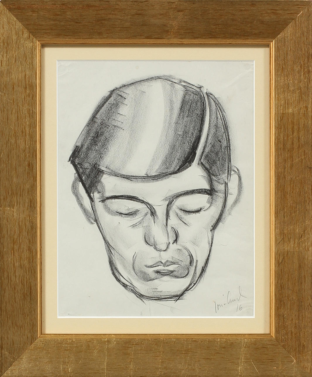 JOHN JON-AND. Porträtt av Evert Taube. Kolteckning, signerad och daterad -16.