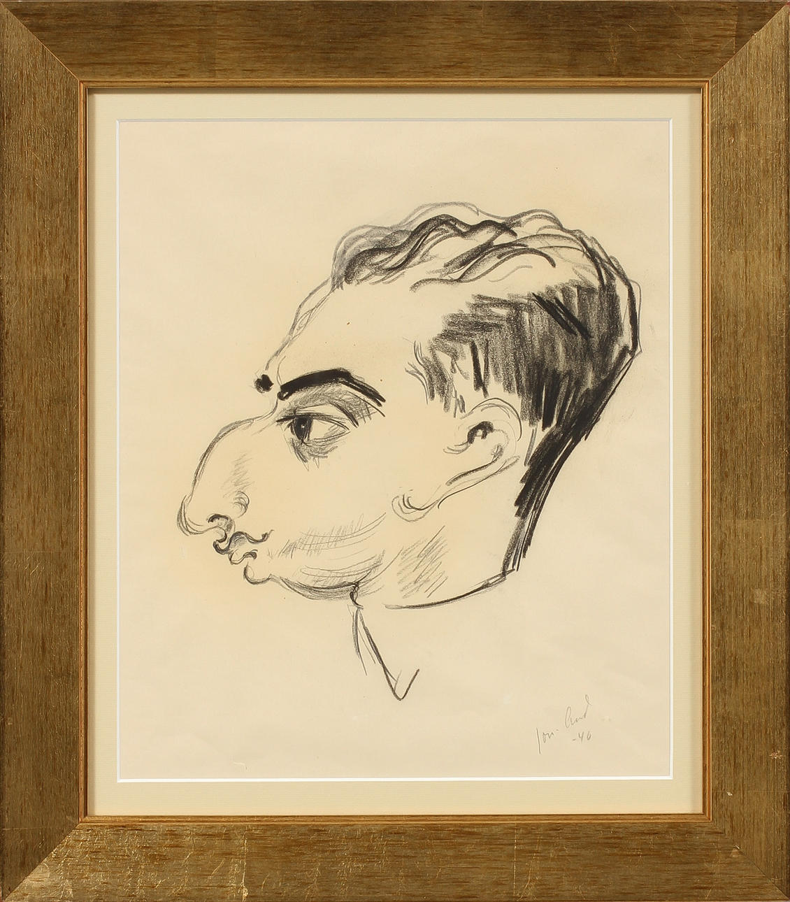 JOHN JON-AND. Karikatyr av Isaac Grünewald. Kolteckning, signerad och daterad -40.