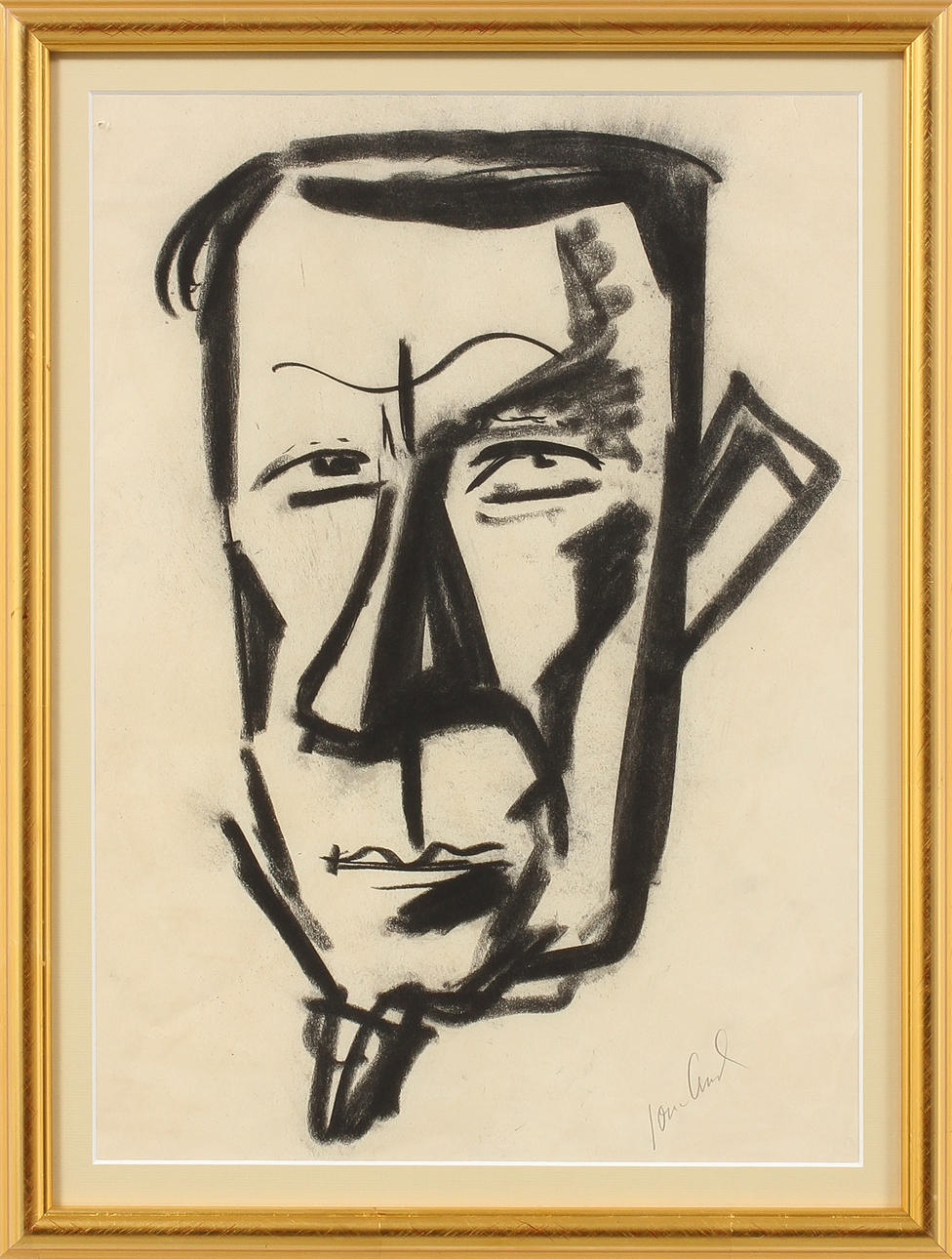 JOHN JON-AND. Porträtt av Erik Lallerstedt 1937. Kolteckning, signerad.