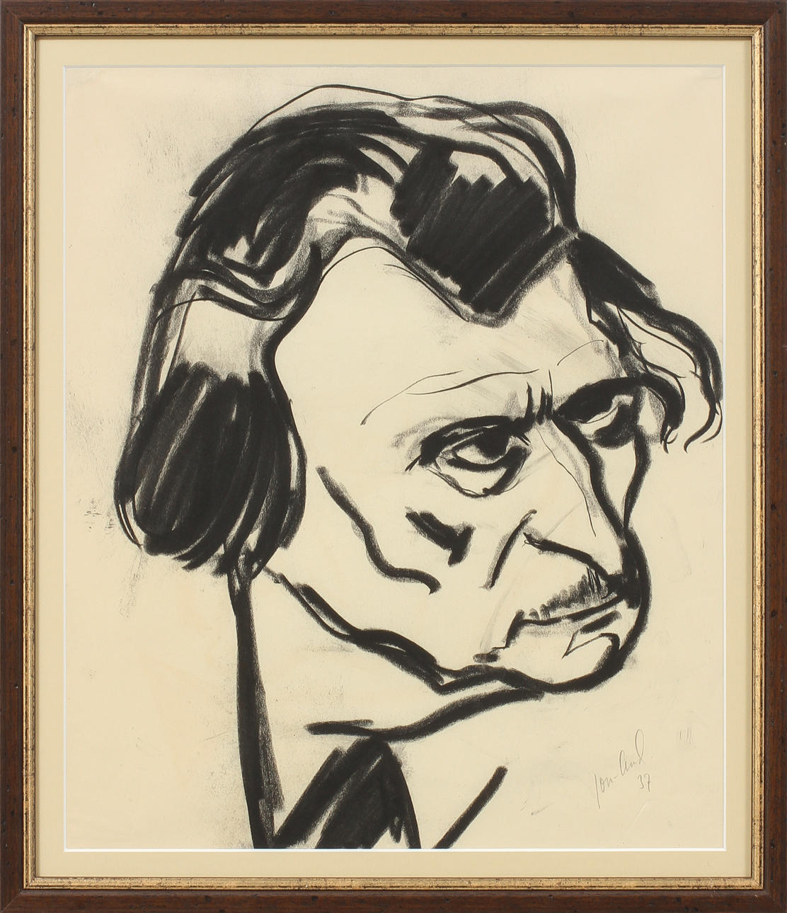 JOHN JON-AND. Porträtt av Carl Eldh. Kolteckning, signerad och daterad 37.