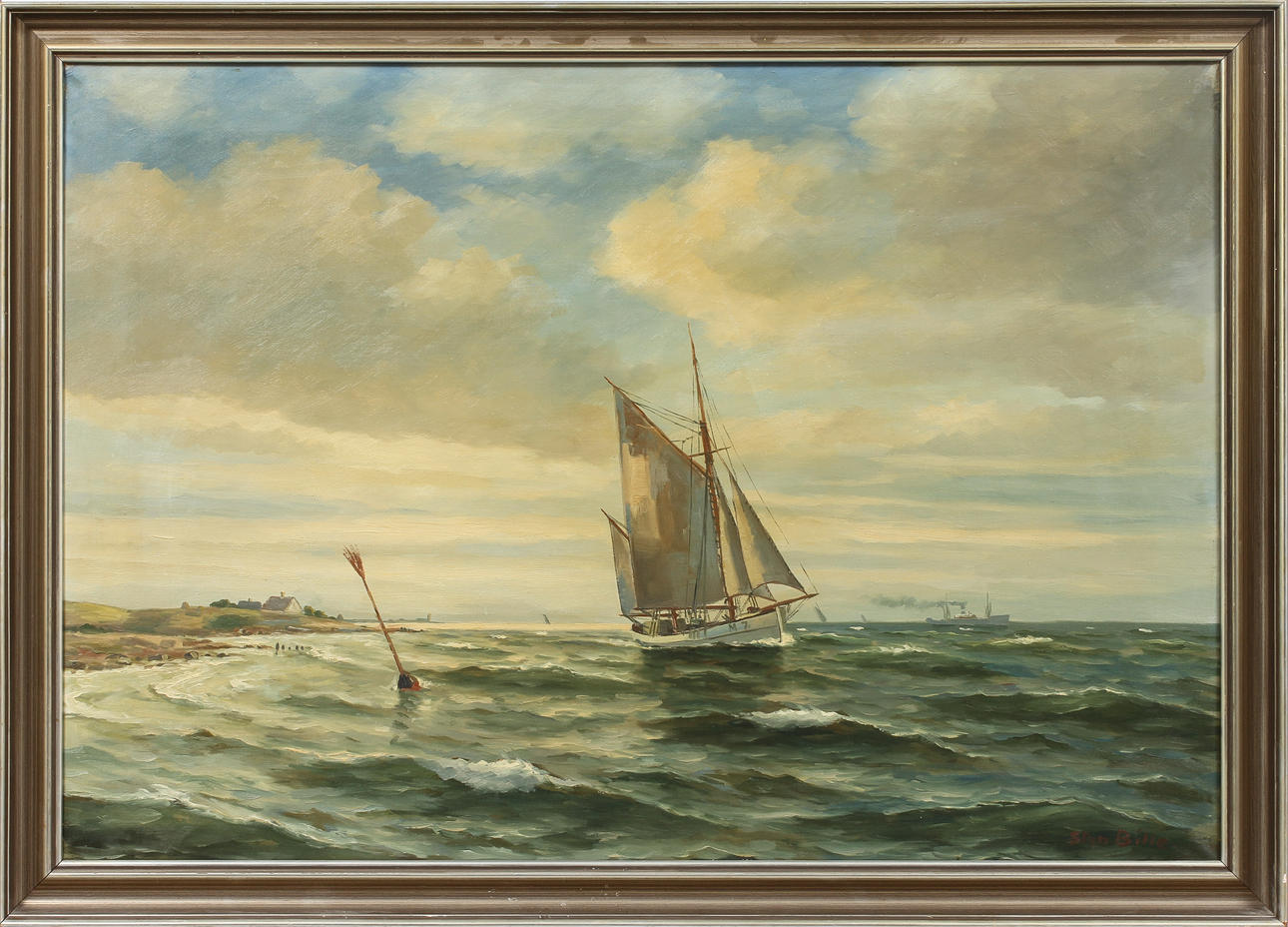 STEN BILLE. "Ved Moins strand", olja på duk, signerad.