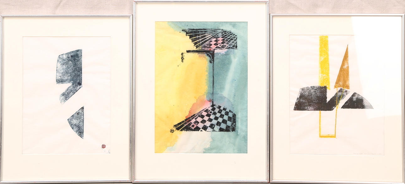 WANJA "NONES" HÅKANSSON. Monoprint/färgträsnitt, 3 st, signerade, daterad -91.