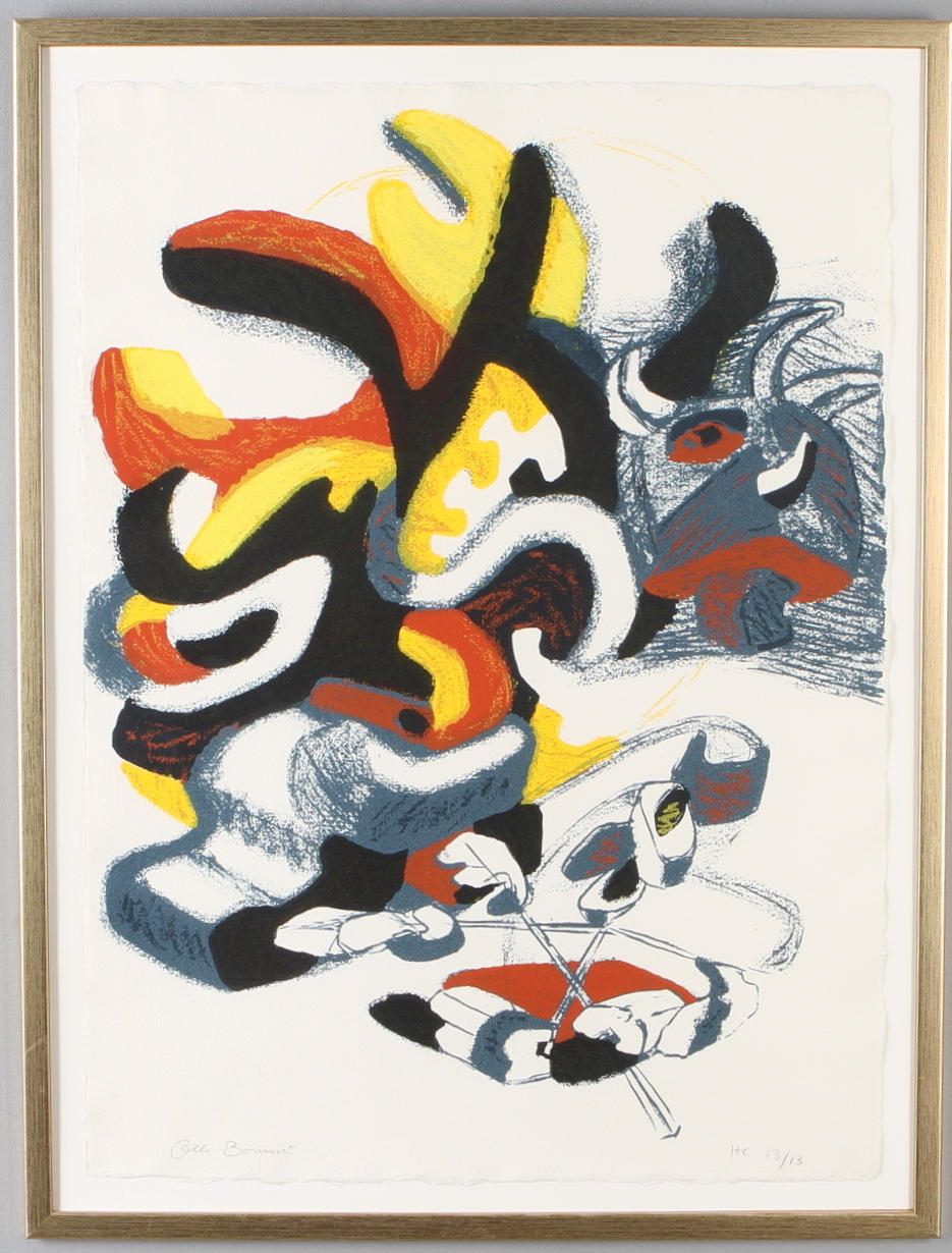 OLLE BONNIER. Komposition, färglitografi, signerad och numrerad HC 13/13.