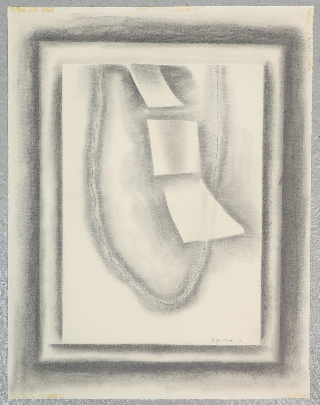 ROLF PALVÉN. Charcoal drawing, composition, signed, dated -73.