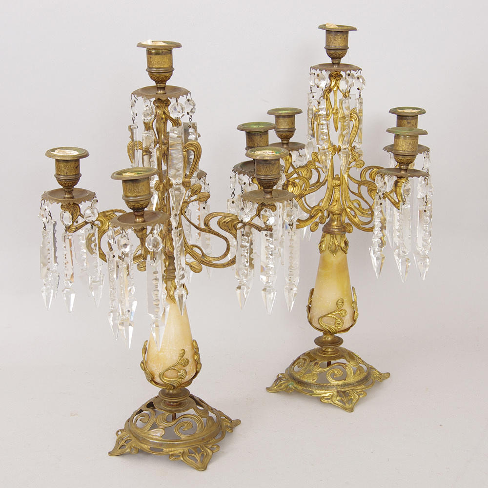 KANDELABRAR, 1 par med prismor, jugend.