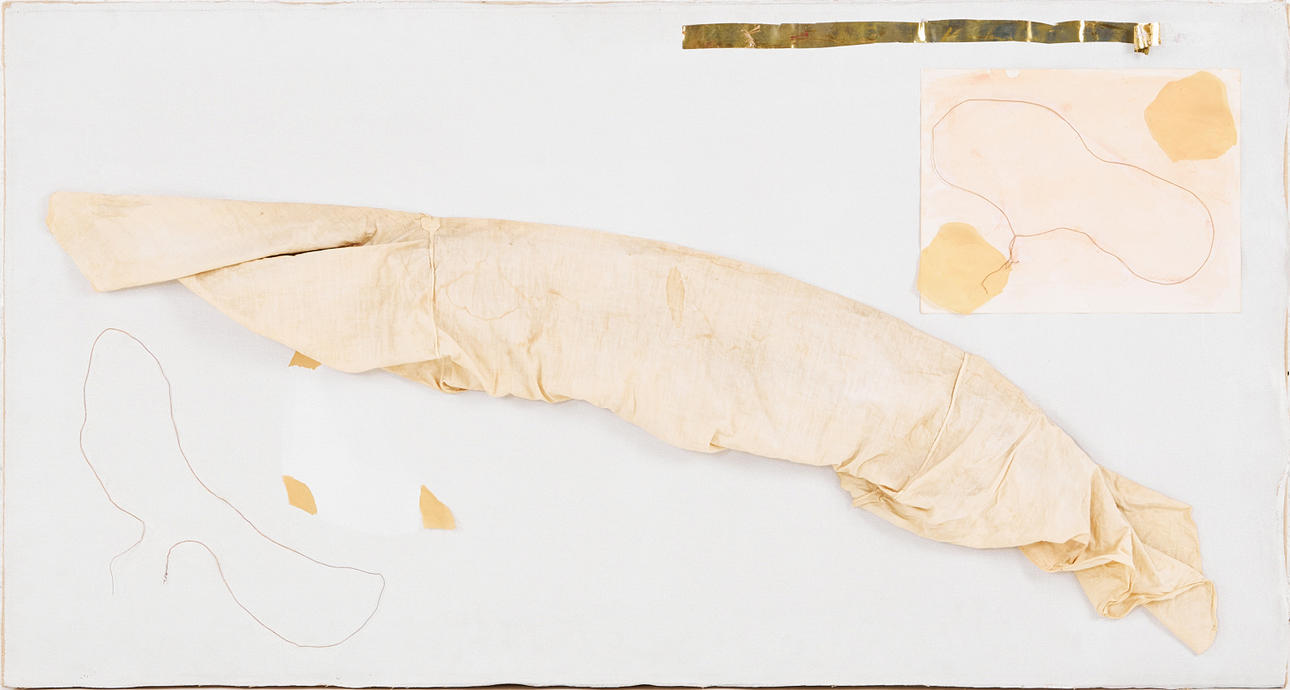 EDDIE FIGGE. Composition with shirt, assemblage and collage on canvas.