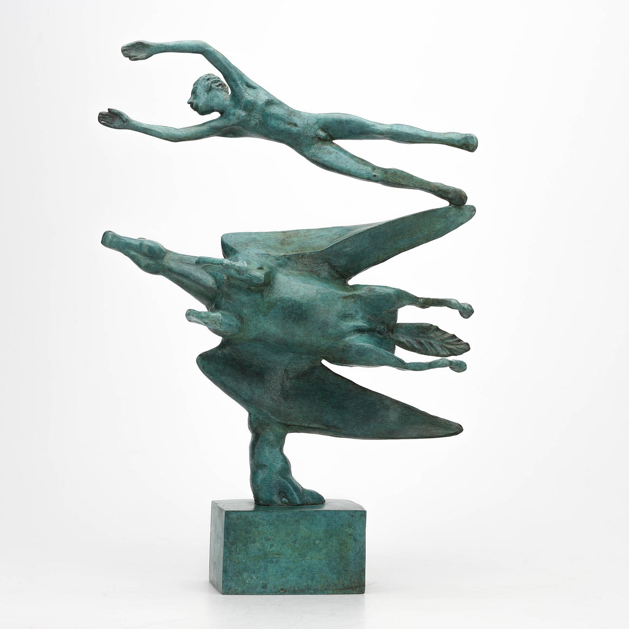 CARL MILLES. EFTER. Människan och Pegasus, grönpatinerad brons.